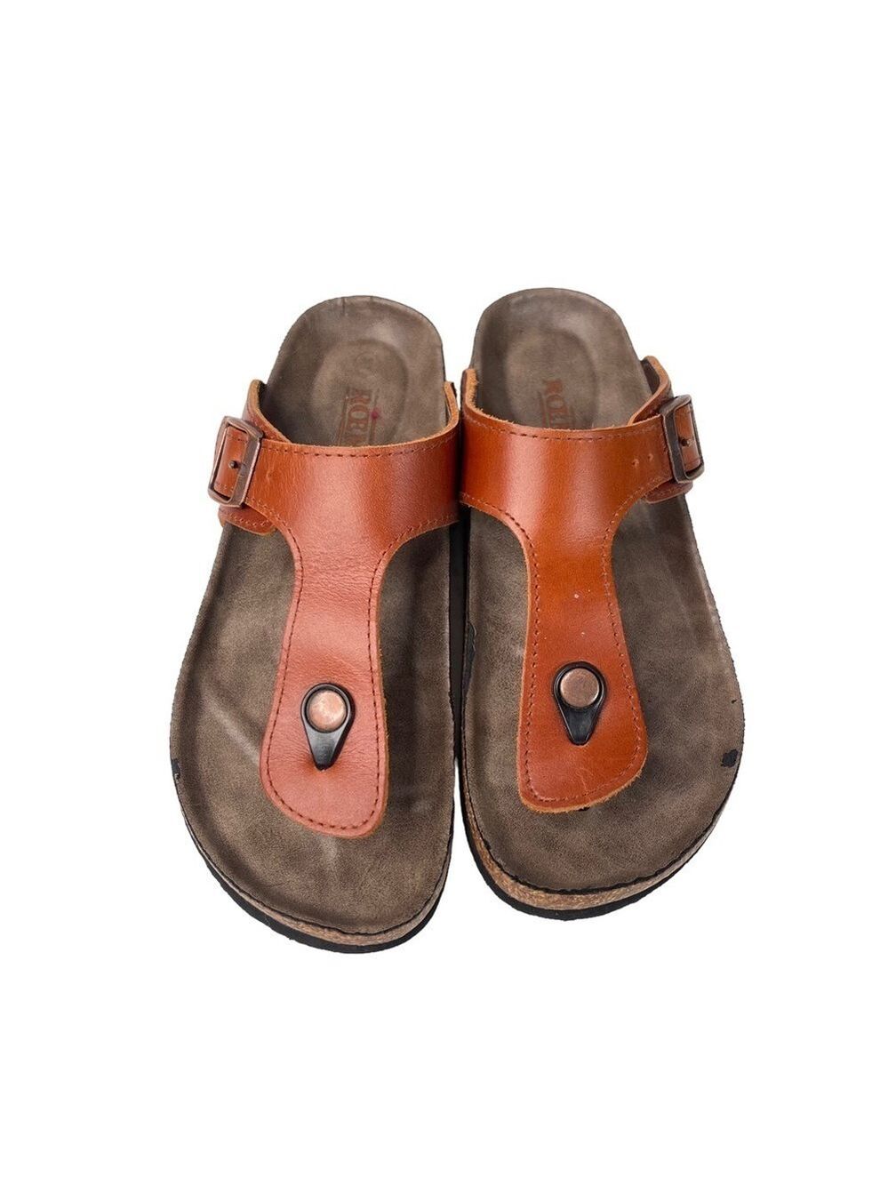 Romika Roemer Womens Brown Rust Leather Slide On Thong Sandals Size 6 Euro 37